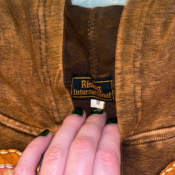 Rising International Brown Zip Up Hoodie with Colorful Tree Branch Embroidery - Picture 4 of 5